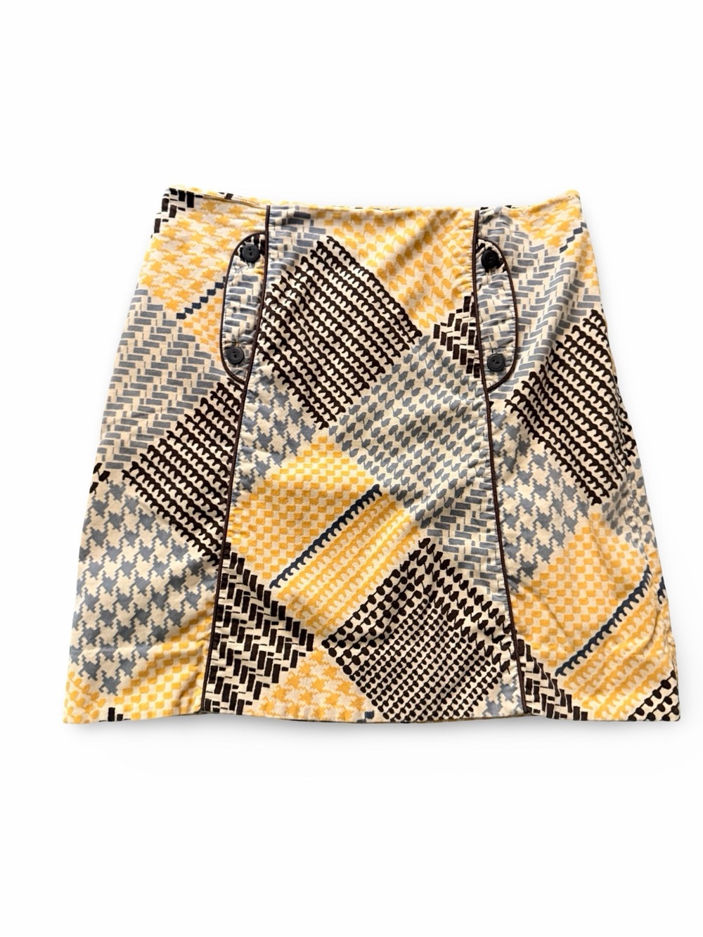NWOT Anthropologie Maeve Brown and Yellow Houndstooth Velour Skirt Size 8